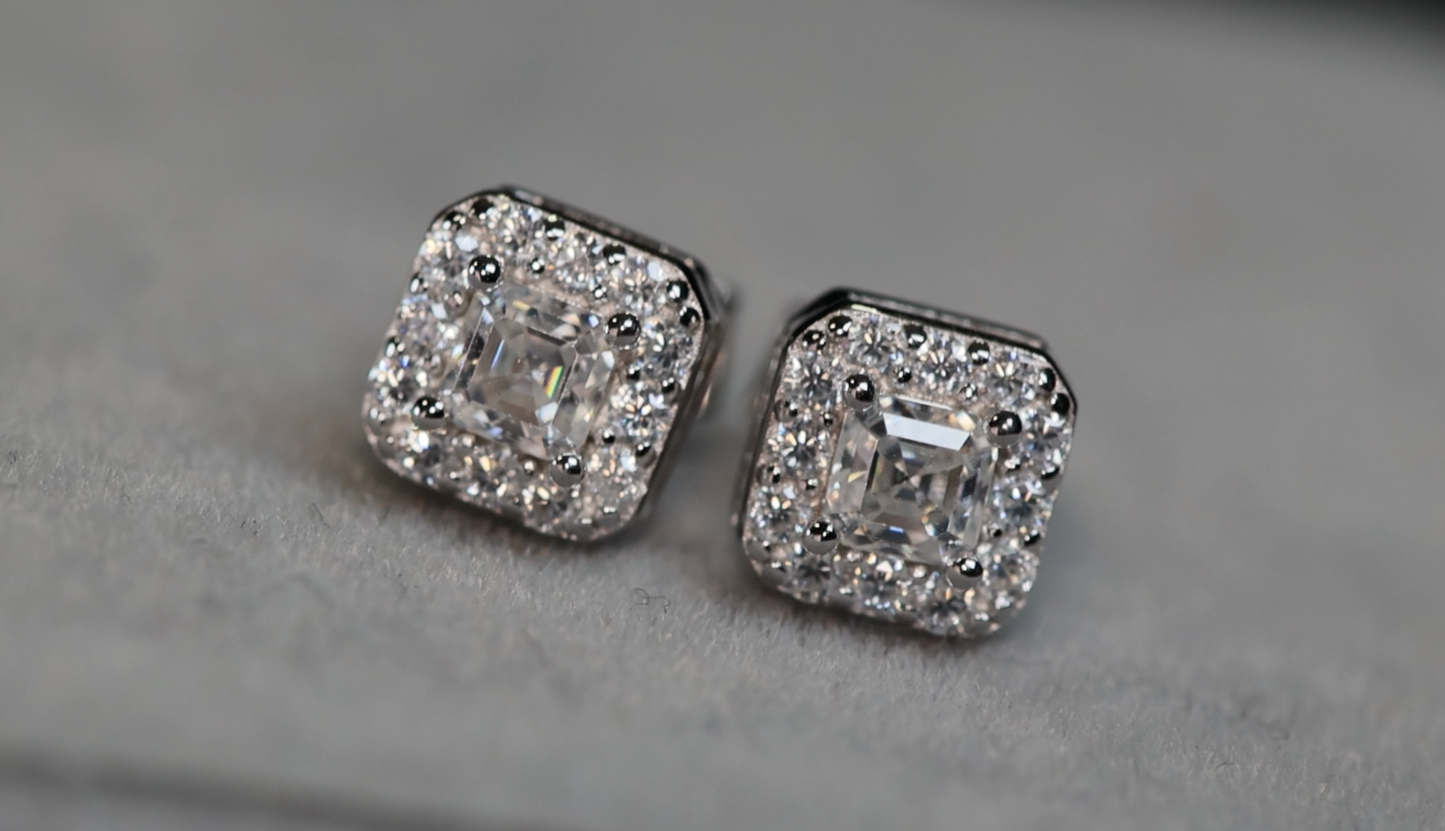 Asscher Cut Diamond Ear Studs