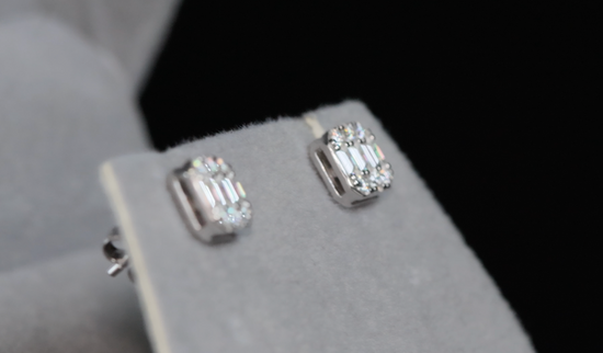 Moissanite Baguette Diamond Ear Studs