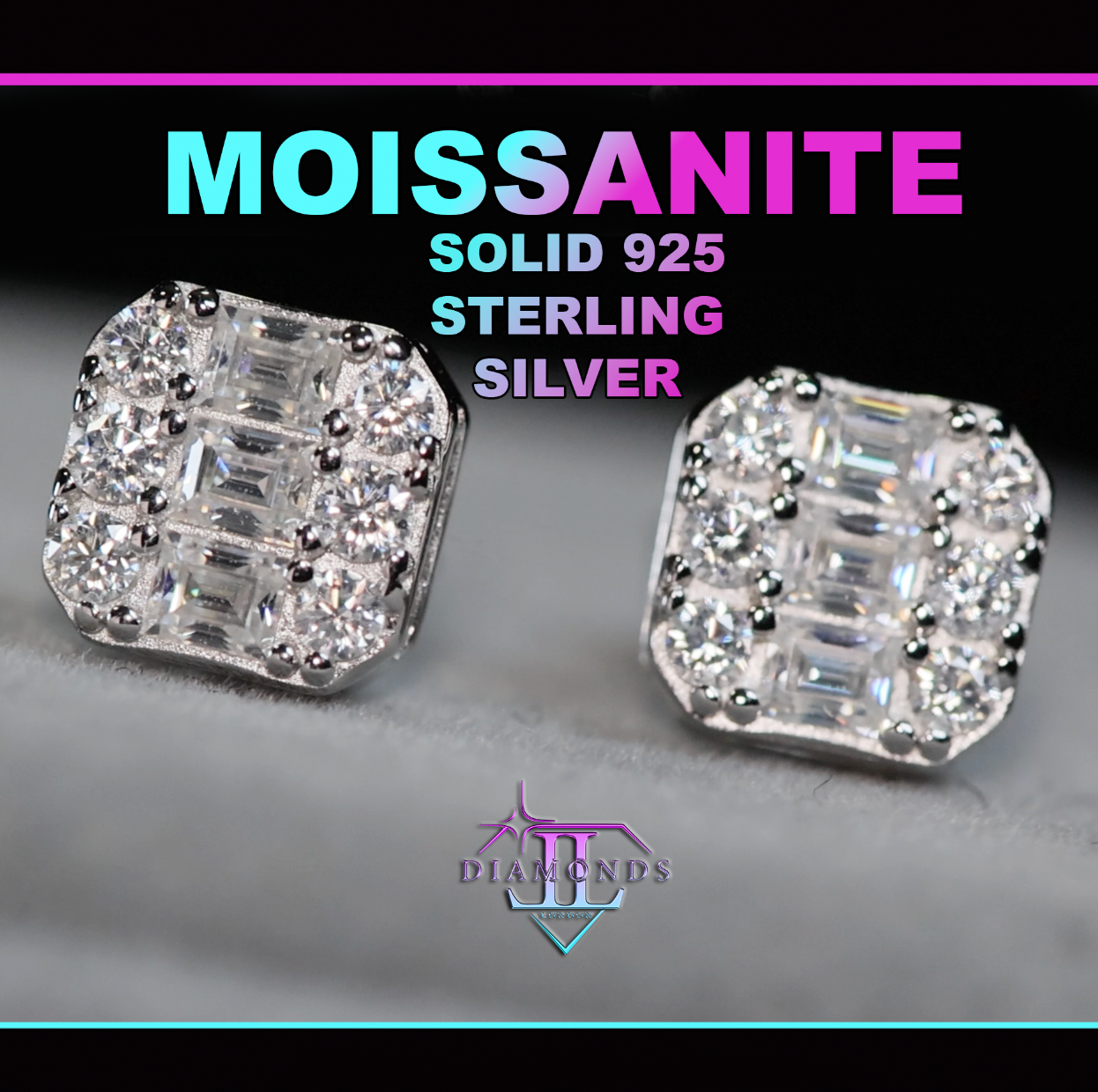 Moissanite Baguette Diamond Ear Studs