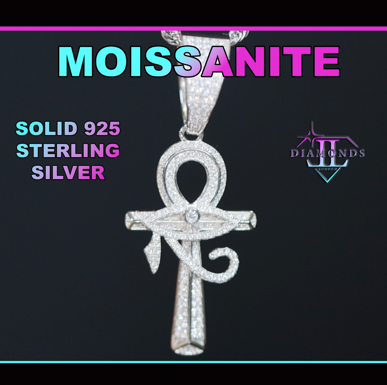 Moissanite Diamond Egyptian Cross Pendant