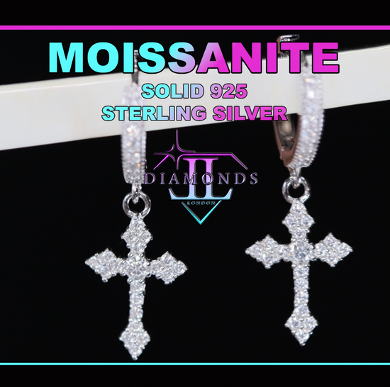 Moissanite Diamond Hoop Cross Earrings