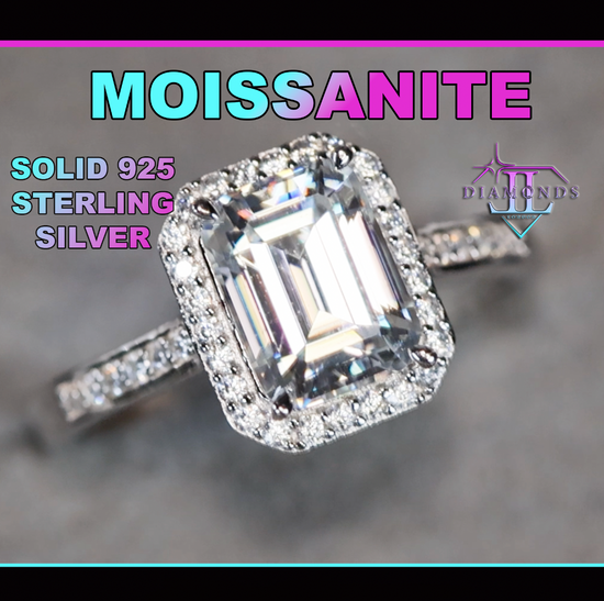 moissanite emerald cut diamond ring