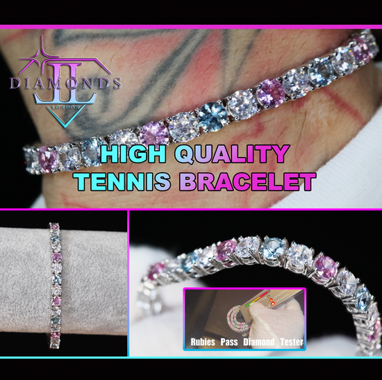 Pink and Blue Diamond Tennis Bracelet