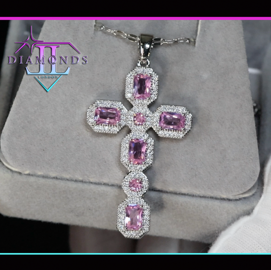 Big Pink Diamond Cross Pendant