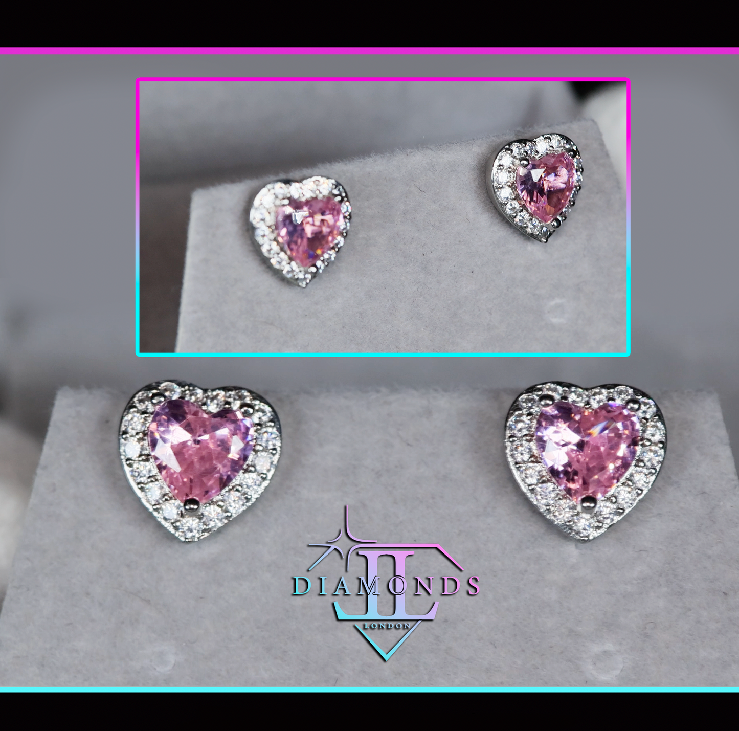 Womens Ear Studs | Pink Diamond Earrings | Heart Stud Earrings