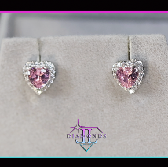 Pink Diamond Ear Studs | Pink Diamond Earrings | Pink Heart Ear Studs