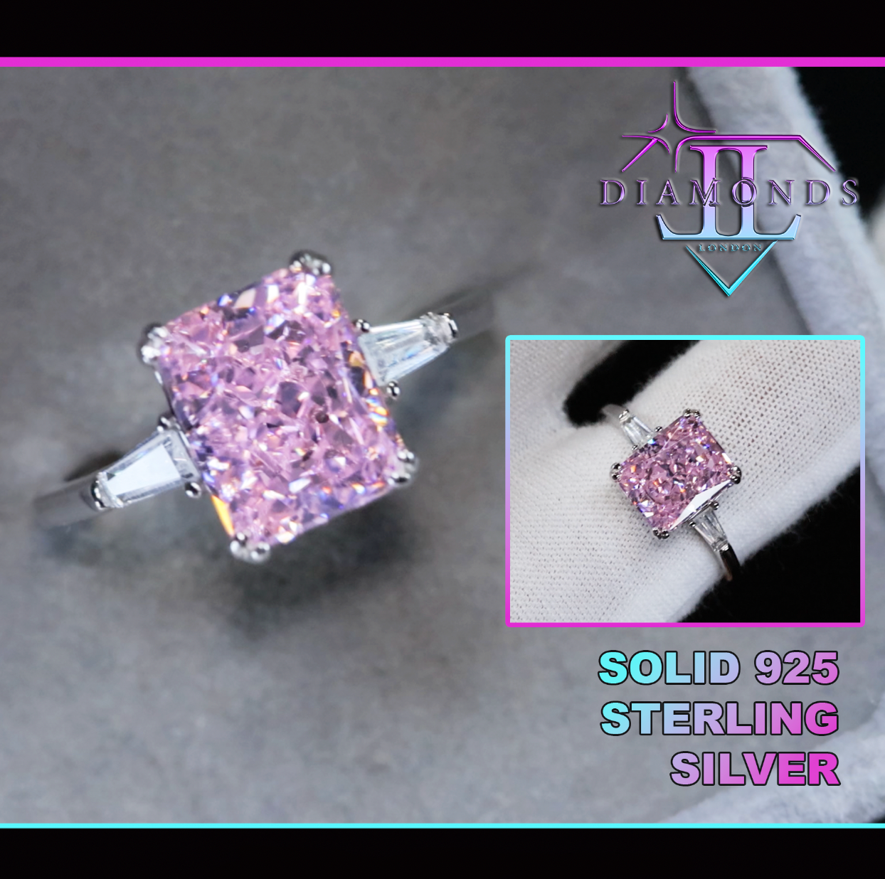 Womens Silver Pink Lab Diamond Ring