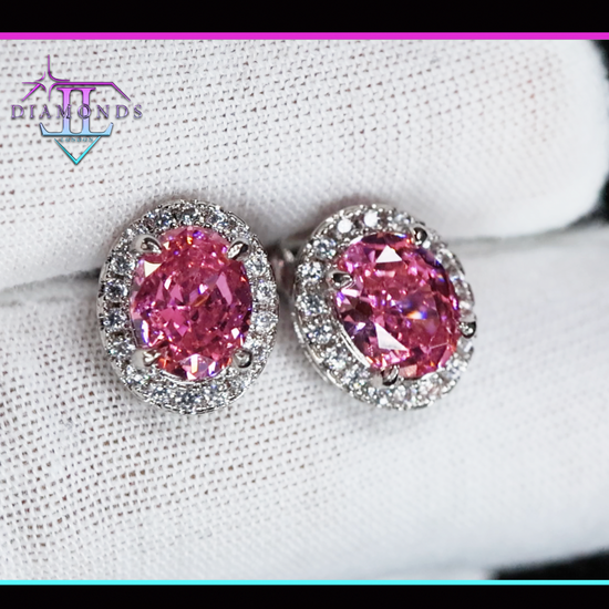 Pink Oval Diamond Ear Studs