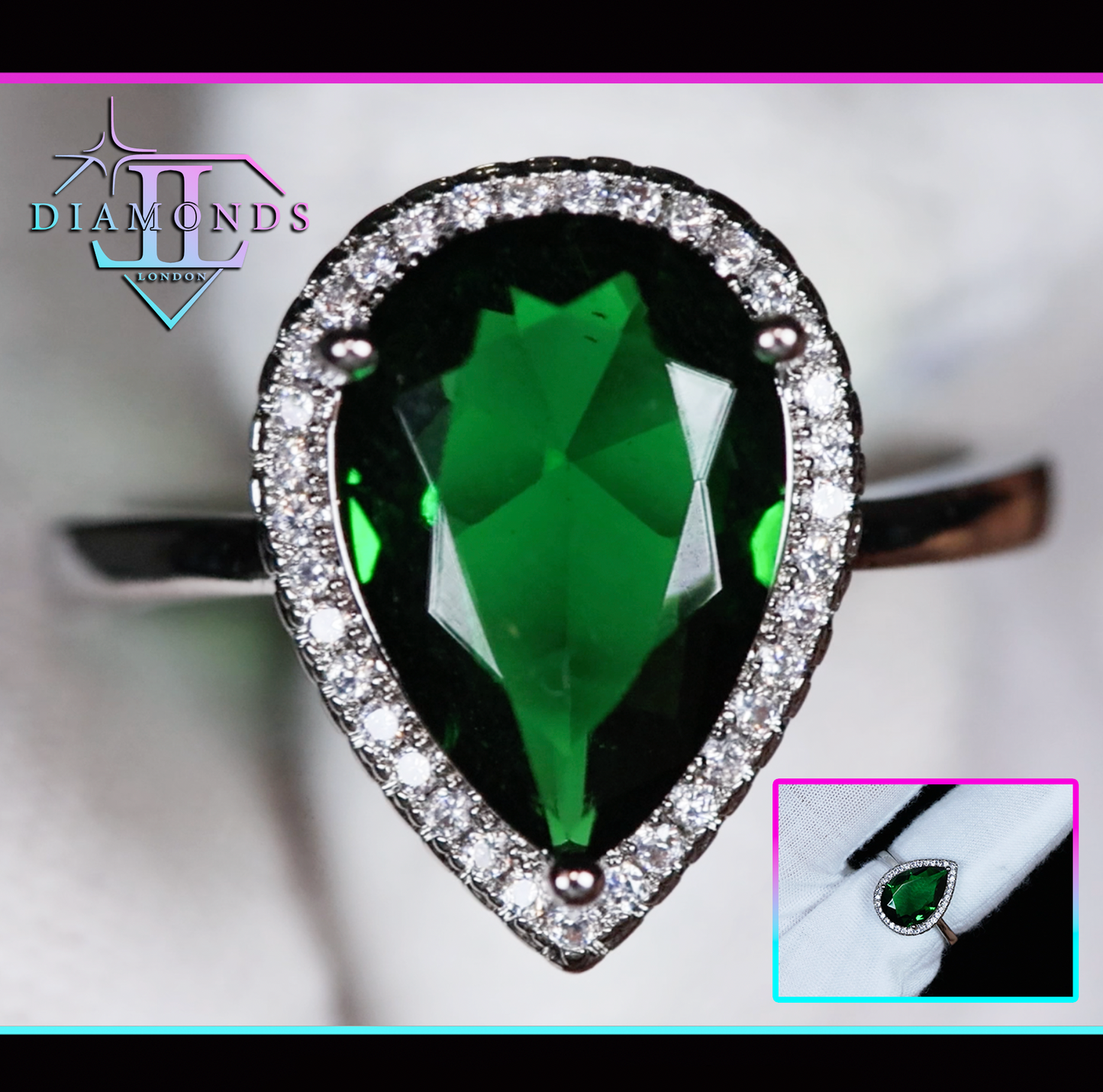 Green Pear Cut Diamond Ring