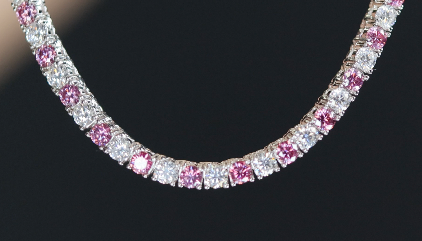 pink moissanite diamond tennis chain