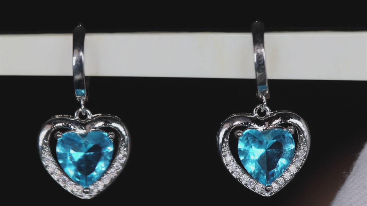 Load and play video in Gallery viewer, Blue diamond heart earrings
