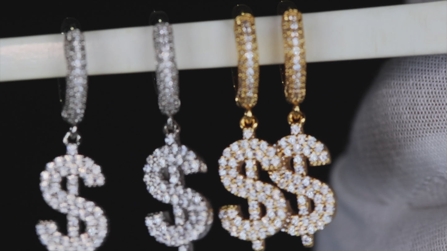 Load and play video in Gallery viewer, Diamond Dollar Sign Earrings
