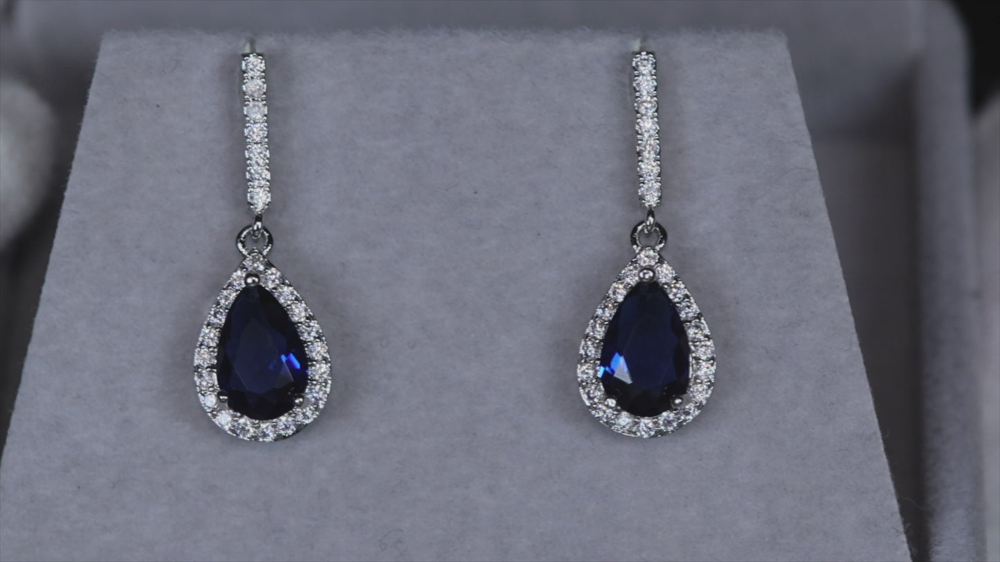 Load and play video in Gallery viewer, Teardrop Earrings | Sapphire Blue Earrings | Blue Diamond Earrings
