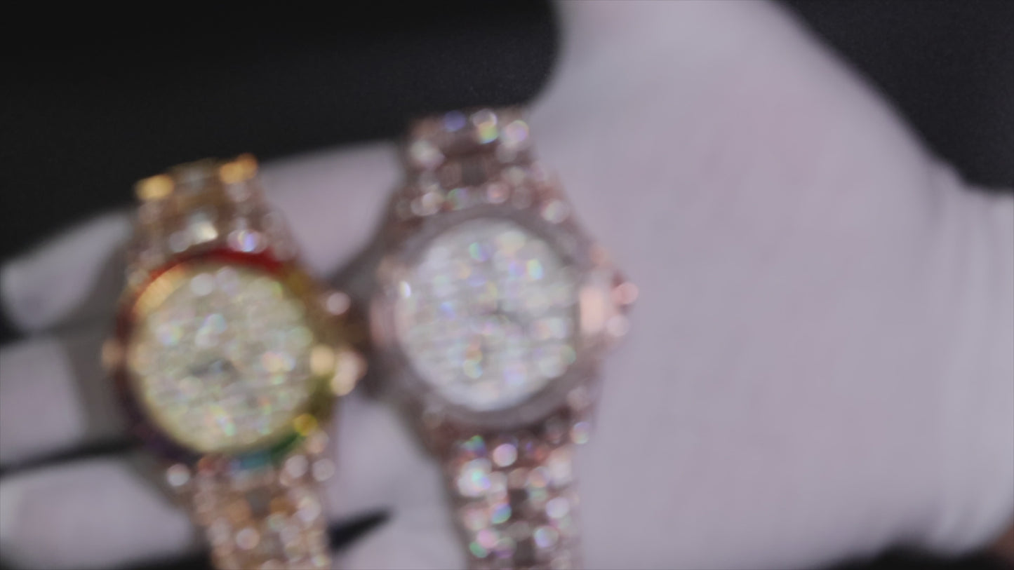 Iced Out Watch | Iced Watch | Mens Iced Out Watch | Hip Hop Watch | Baguette Watch | Diamond Watches | Rainbow Bezel Watch  | Rainbow Watch