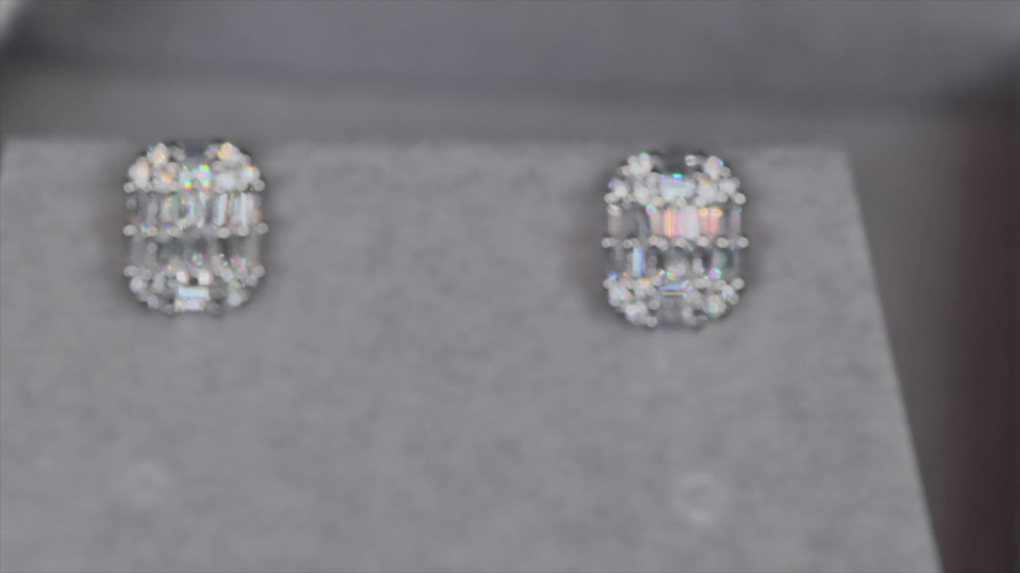 Load and play video in Gallery viewer, Baguette Diamond Ear Studs | Womens Stud Earrings | Mens Diamond Ear Studs
