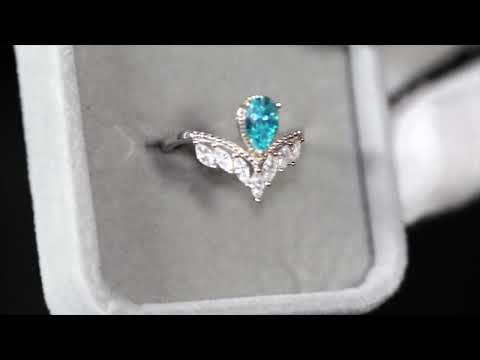 Blue Teardrop Moissanite Diamond Engagement Ring