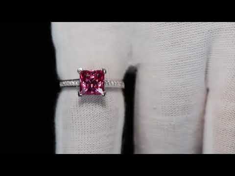 Pink Princess Cut Moissanite Diamond Ring