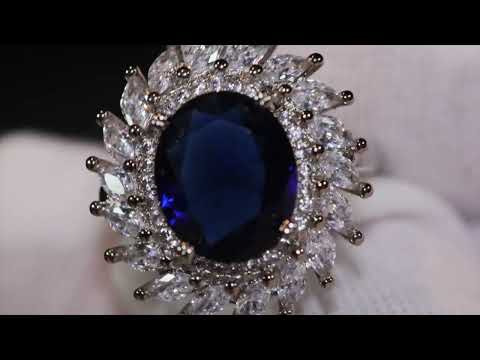 Load and play video in Gallery viewer, oval sapphire blue diamond engagement ring
