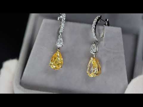 Load and play video in Gallery viewer, 4.0ct Yellow Diamond Earrings | Yellow  Diamond Earrings | Pear Earrings
