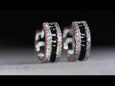Mens Black Baguette Diamond Hoop Earrings