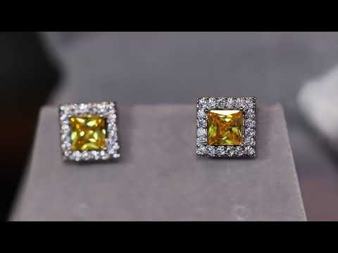 Load and play video in Gallery viewer, yellow diamond ear studs
