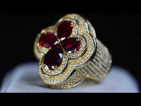 Load and play video in Gallery viewer, Men&amp;#39;s Gold Red Diamond Ring
