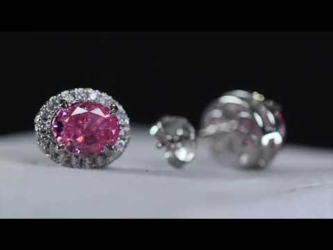 Pink Oval Diamond Ear Studs