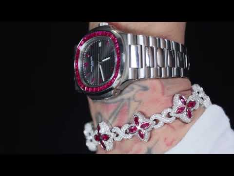 Men's Silver Bracelet with Red Diamonds