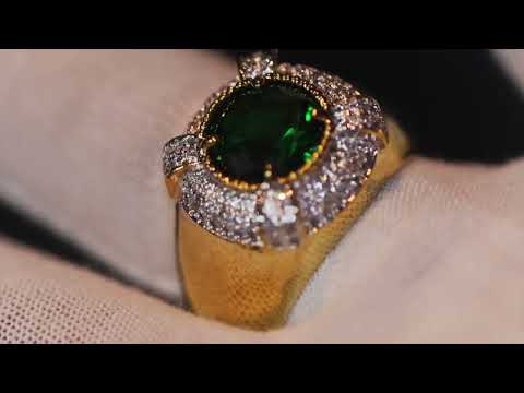 Mens gold green diamond ring