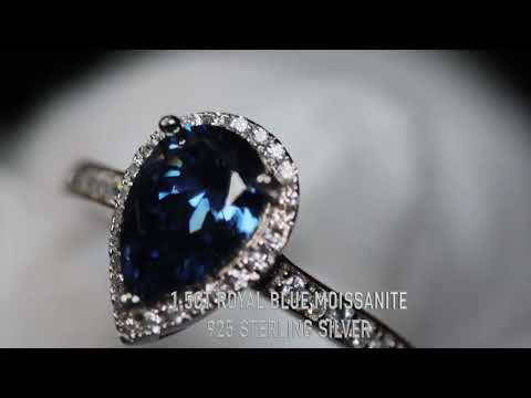 Sapphire Blue Pear Cut Moissanite Diamond Ring