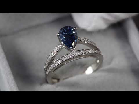 Sapphire Blue Moissanite Diamond Engagement Ring