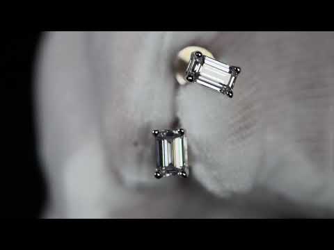 Load and play video in Gallery viewer, Moissanite Emerald Cut Diamond Ear Studs
