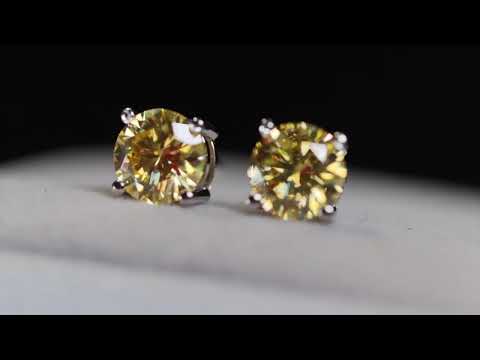 Load and play video in Gallery viewer, Yellow Moissanite Diamond Ear Studs
