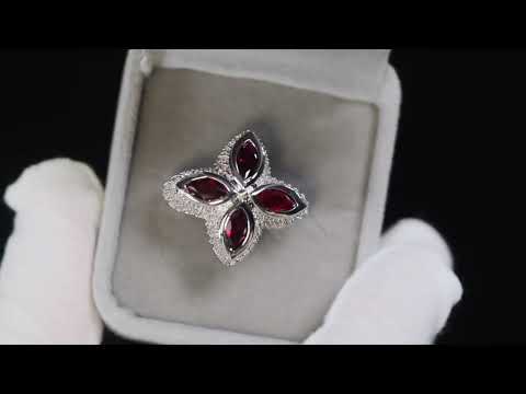 Men's Silver Ring with Red Diamonds