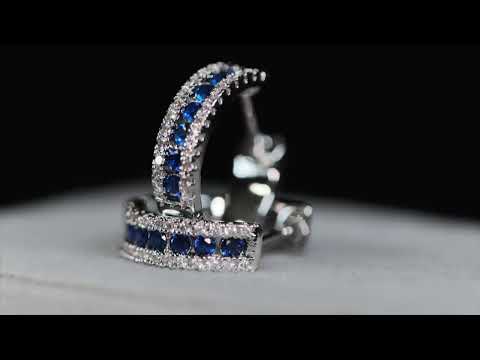 Load and play video in Gallery viewer, Mens Blue Diamond Hoop Earrings
