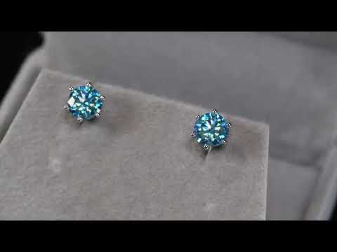 Load and play video in Gallery viewer, BLUE MOISSANITE EAR STUDS
