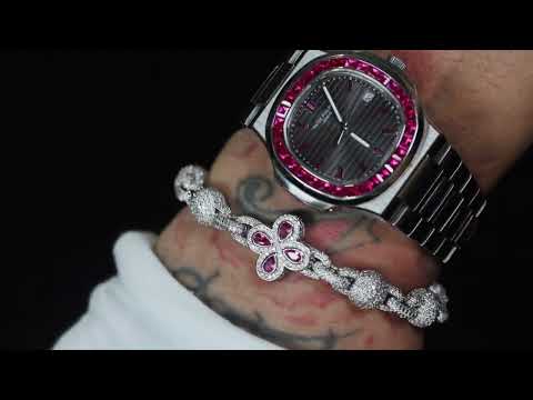 Silver Ruby Clover Bracelet