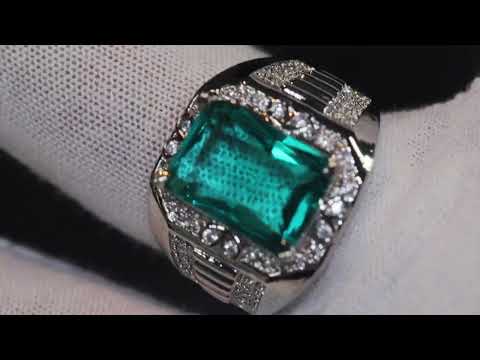 Mens big green diamond ring