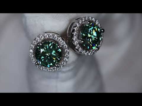 Load and play video in Gallery viewer, Aquamarine Green Moissanite Ear Studs
