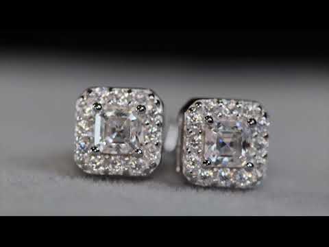 Load and play video in Gallery viewer, Asscher Moissanite Diamond Ear Studs
