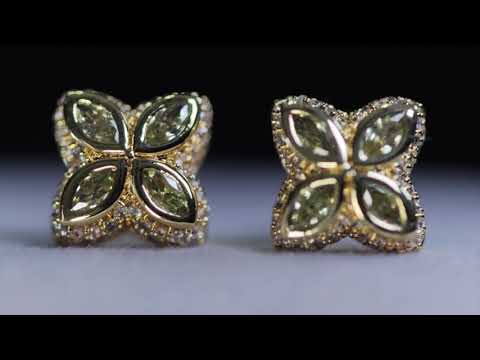 Gold Green Diamond Clover Ear Studs