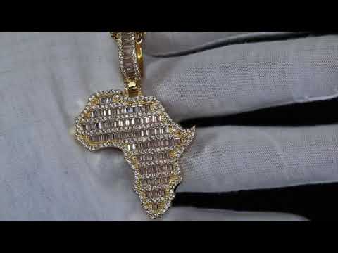 Gold Africa Pendant | Baguette Diamond Africa Pendant