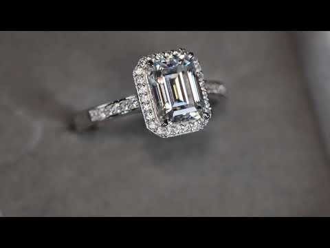 Load and play video in Gallery viewer, Moissanite Emerald Cut Diamond Engagement Ring
