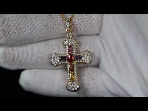 Load and play video in Gallery viewer, Rainbow diamond cross pendant
