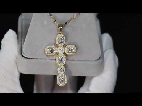 Load and play video in Gallery viewer, Gold Diamond Cross Pendant
