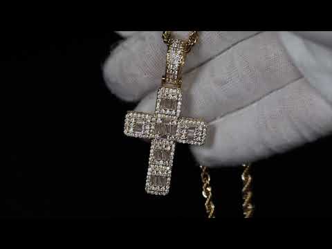 Gold baguette cross necklace