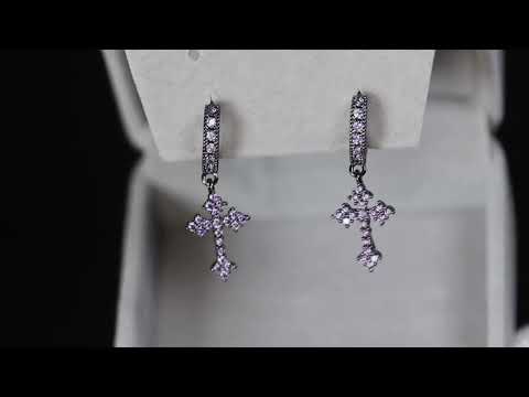 Purple Diamond Cross Earrings 