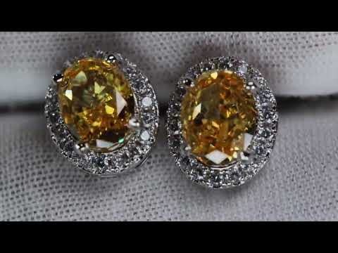 Yellow Oval Cut Diamond Ear Studs