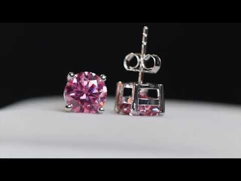 Load and play video in Gallery viewer, Pink Moissanite Diamond Ear Studs
