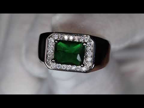 Mens Silver Green Diamond Ring